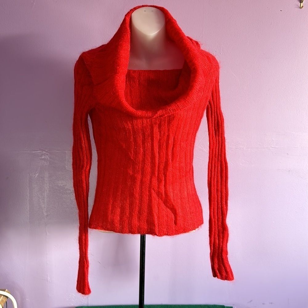 Body by Victoria Red Cowl Neck Long Sleeve Sweater Size Small Petite Women's